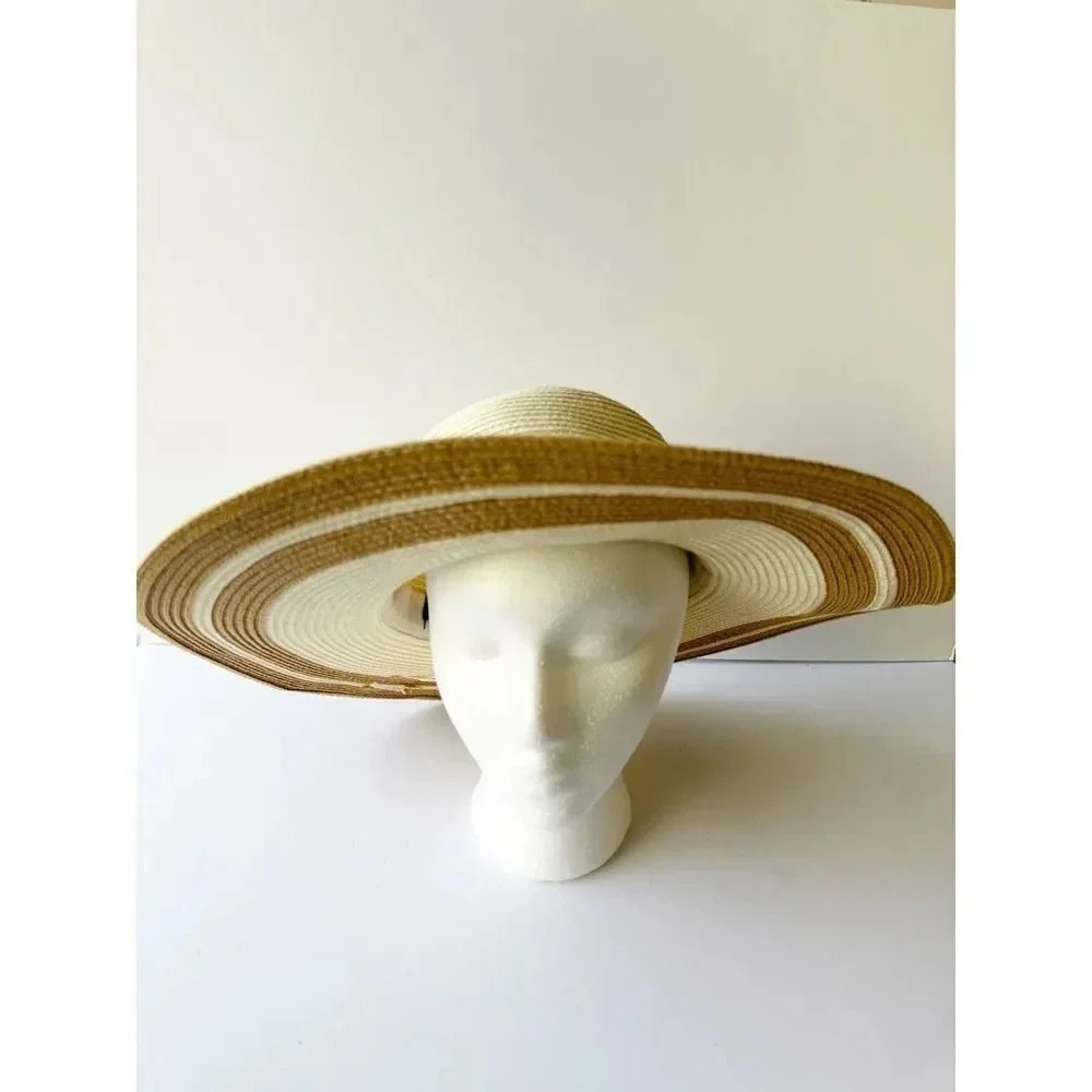 MAGID HATS Wide Brim Two Tone Cream‎ Tan Sun Hat Beach Summer0